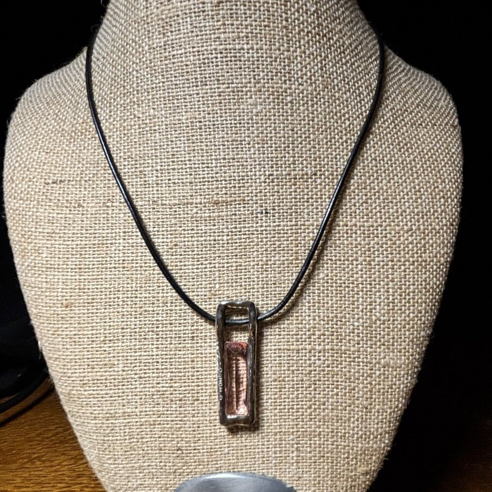 Nanco Artisan Pendant Necklace – Pink Faceted Glass Stone – Modern Rustic Design